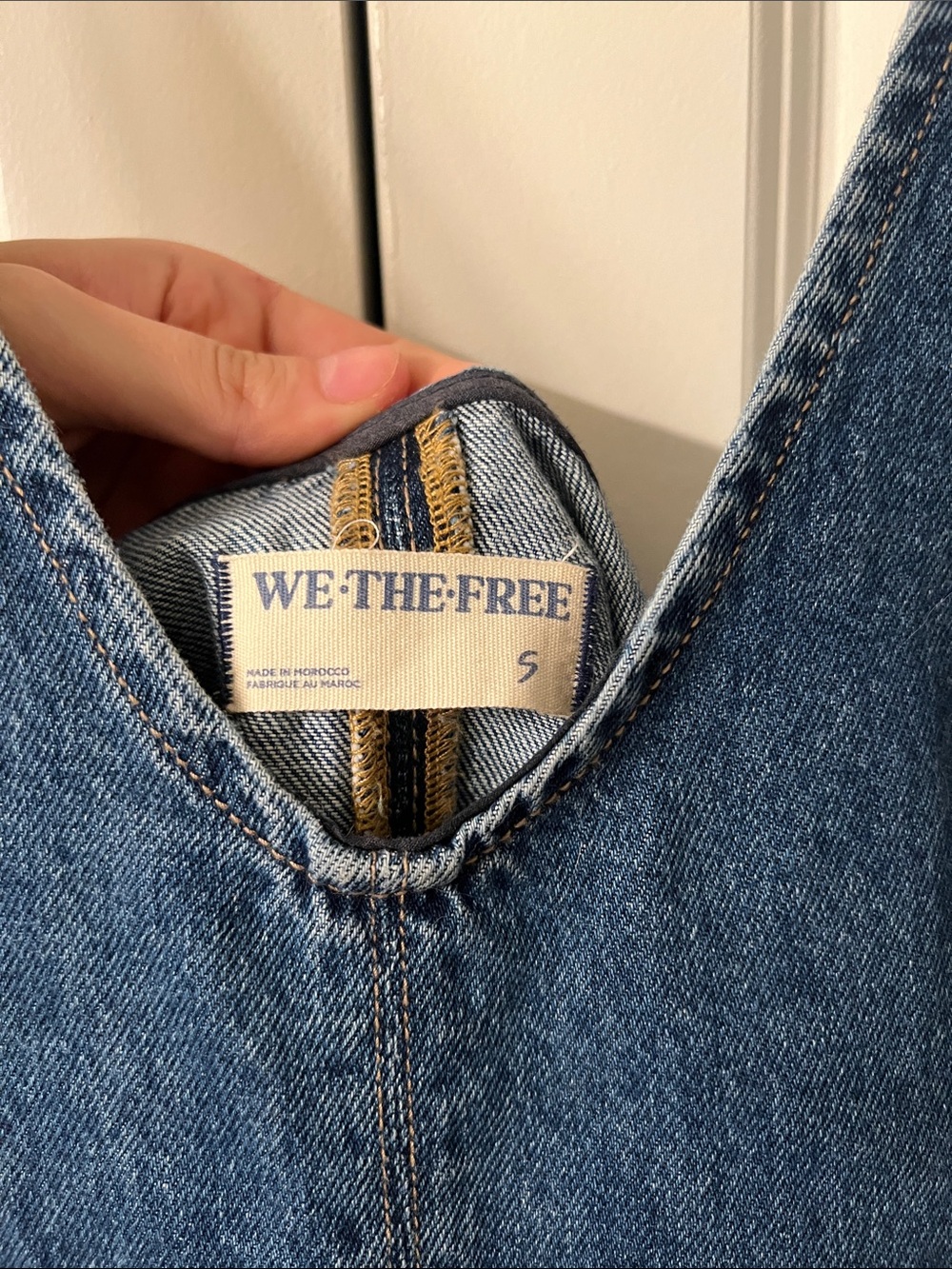 We The Free Dark Blue Denim Women's Short Overalls with Front Patch Pockets - Picture 5 of 5